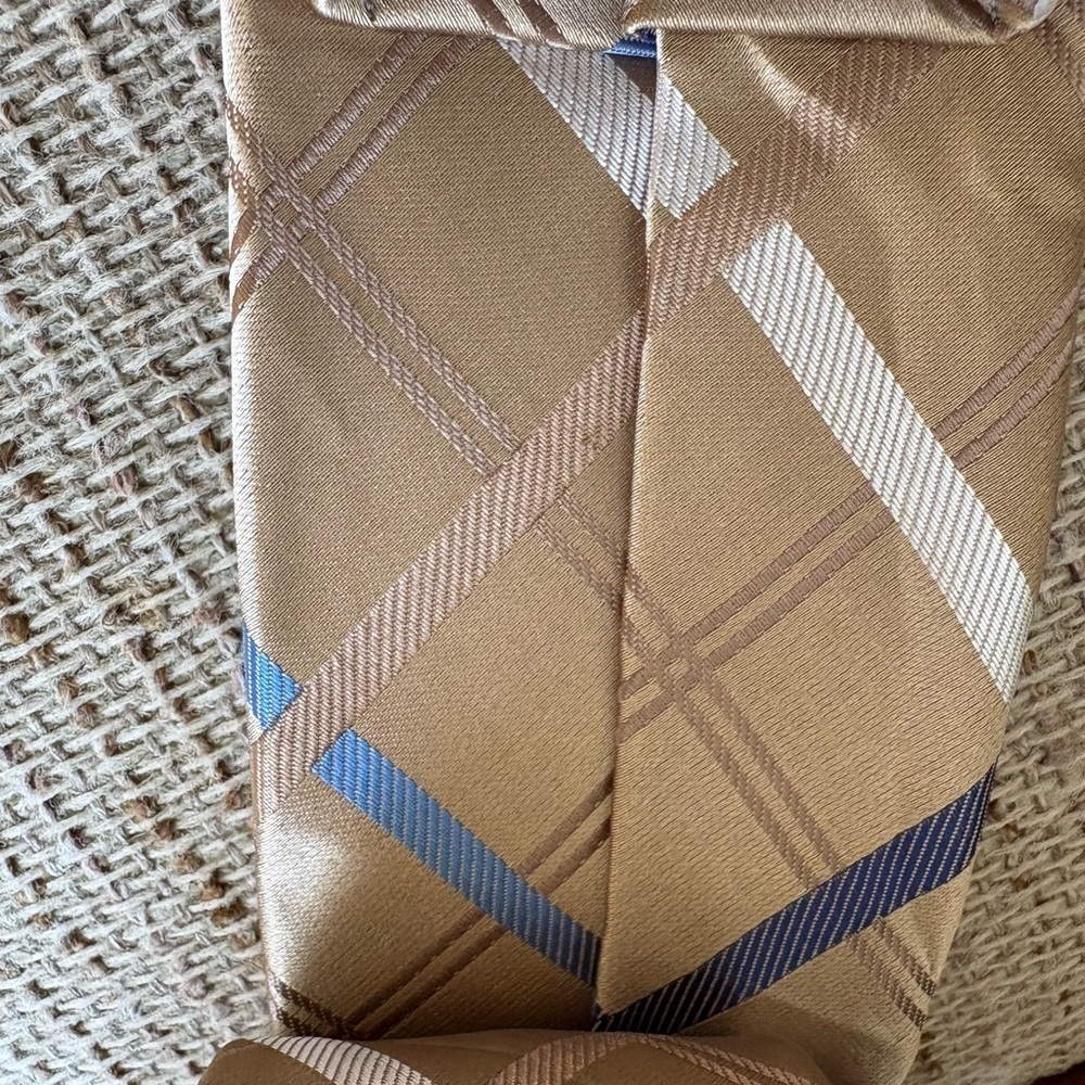 Classic Taupe & Blue Plaid Saddlebred Tie NWT! - Picture 3 of 7
